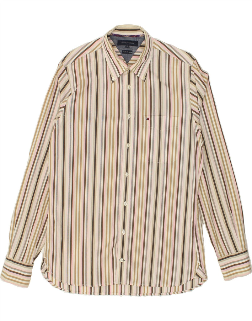 TOMMY HILFIGER Mens 80'S Two Ply Shirt Small Beige Pinstripe Cotton | Vintage Tommy Hilfiger | Thrift | Second-Hand Tommy Hilfiger | Used Clothing | Messina Hembry 