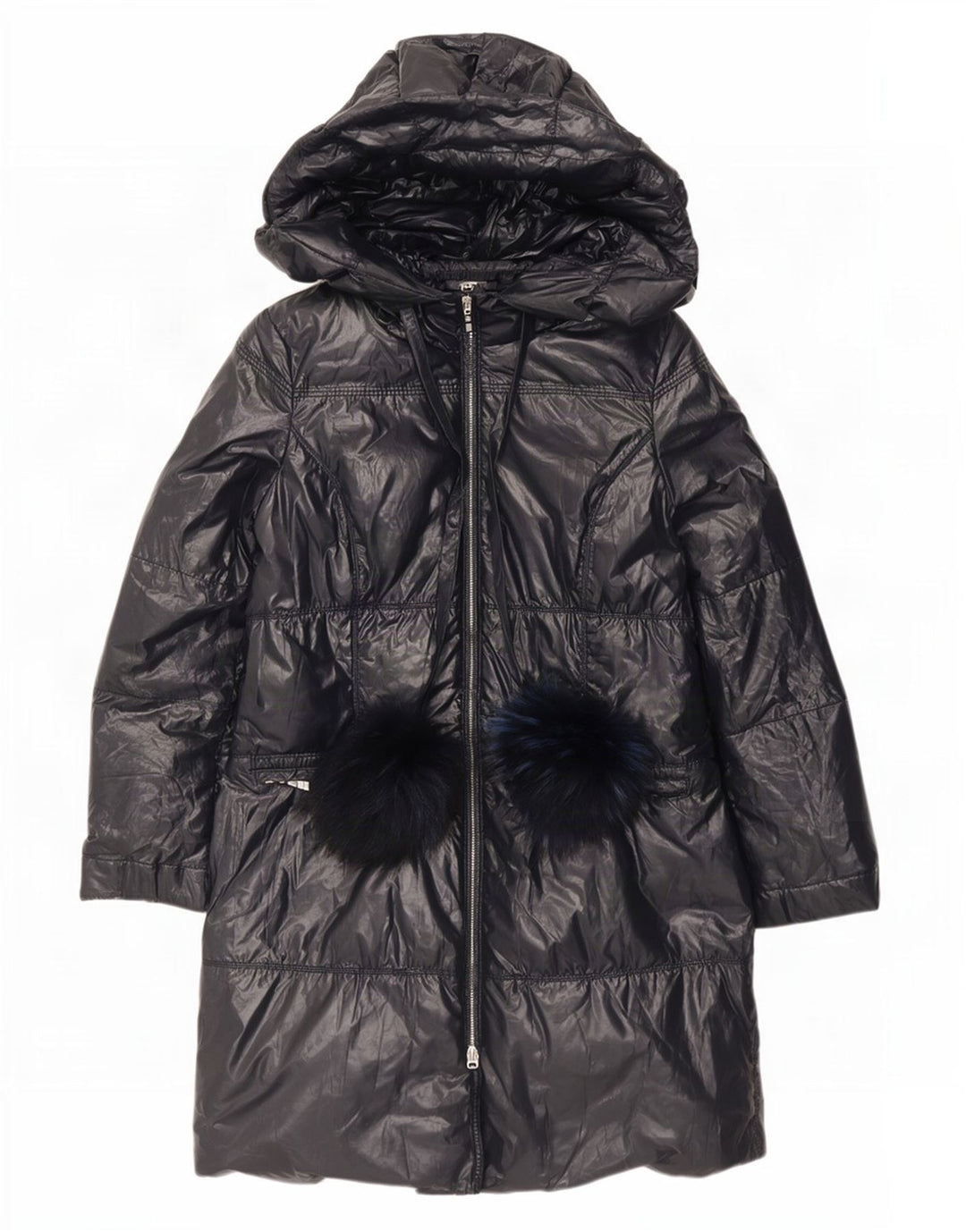 Vintage Womens Hooded Padded Coat IT 40 Small Navy Blue Polyester