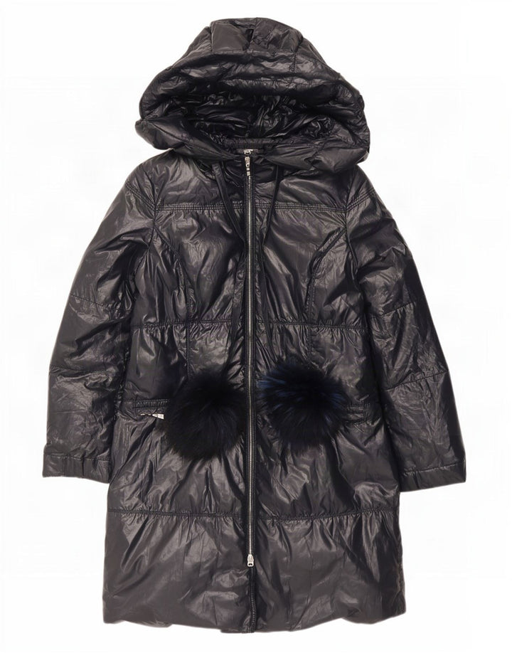 Vintage Womens Hooded Padded Coat IT 40 Small Navy Blue Polyester