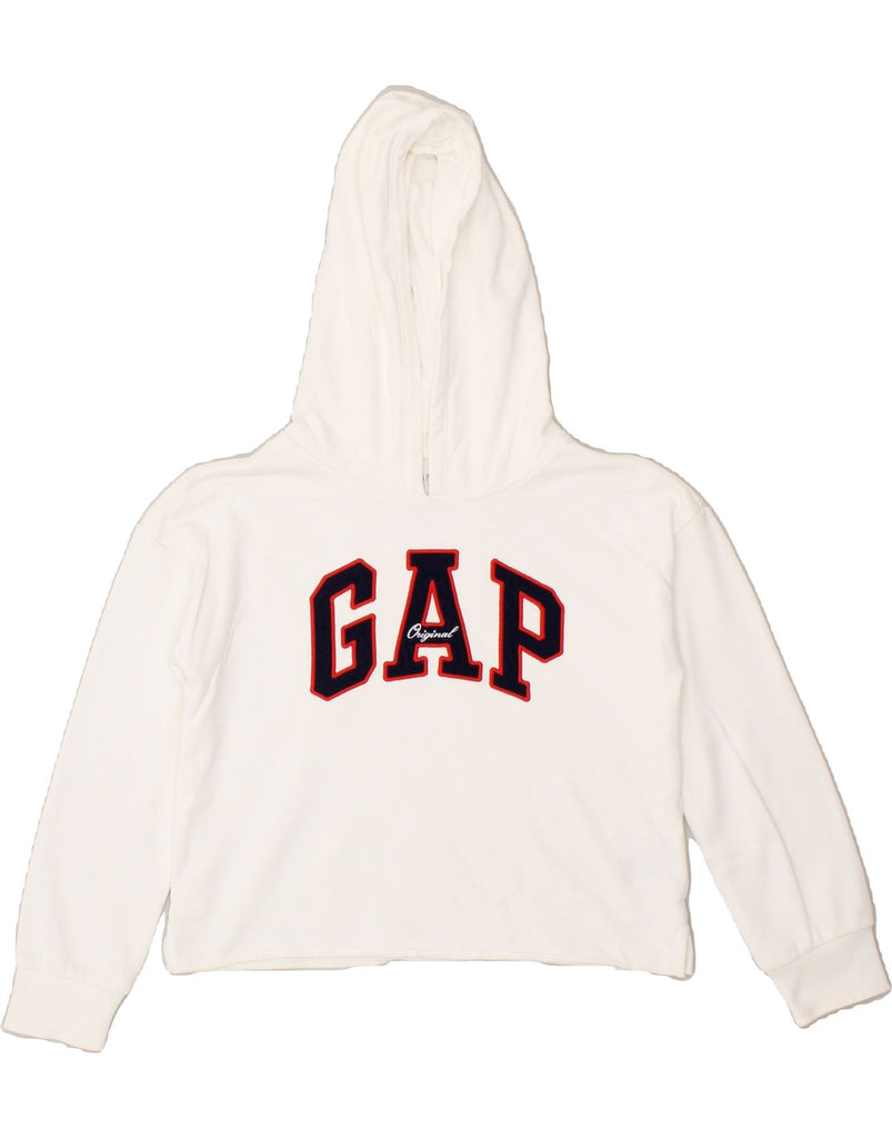 GAP Girls Graphic Crop Hoodie Jumper 12-13 Years Large White Cotton | Vintage Gap | Thrift | Second-Hand Gap | Used Clothing | Messina Hembry 