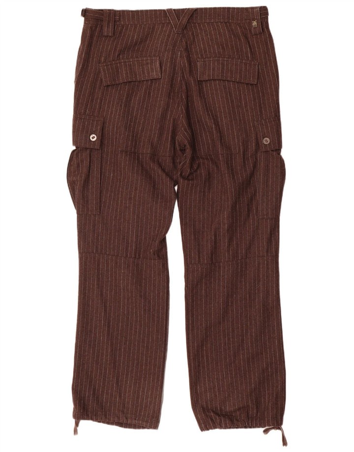 Fenchurch Mens Straight Cargo Trousers W36 L33 Brown Pinstripe Polyester