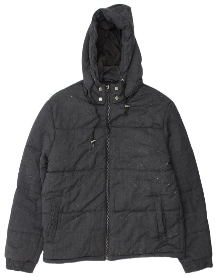 French Connection Mens Hooded Padded Jacket UK 42 XL Black Wool