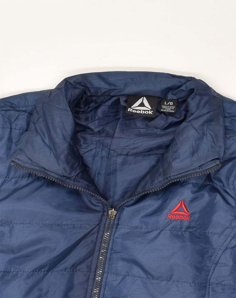 REEBOK Womens Padded Jacket UK 14 Large Navy Blue Polyester | Vintage Reebok | Thrift | Second-Hand Reebok | Used Clothing | Messina Hembry 