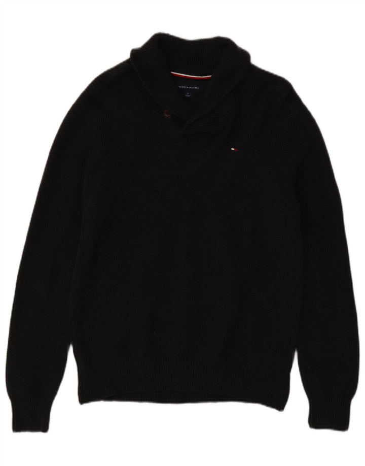 Tommy Hilfiger Mens Shawl Neck Jumper Sweater Medium Grey Cotton