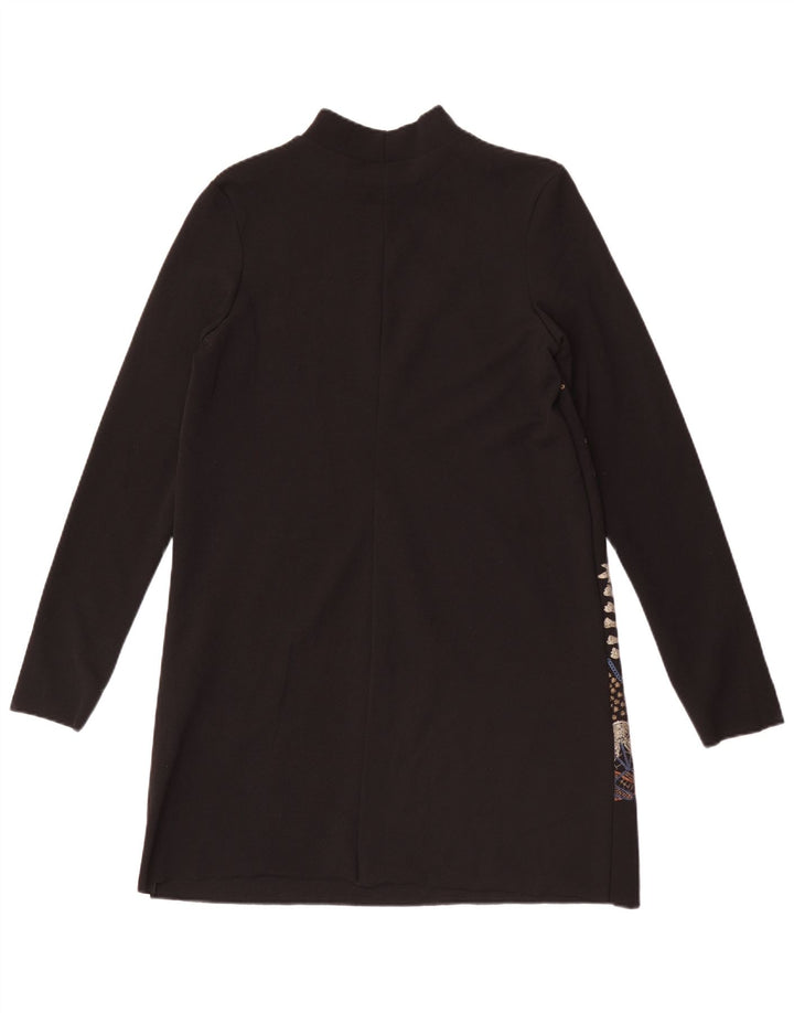 Zara Womens Long Sleeve Shift Dress UK 12 Medium Black Floral Polyester