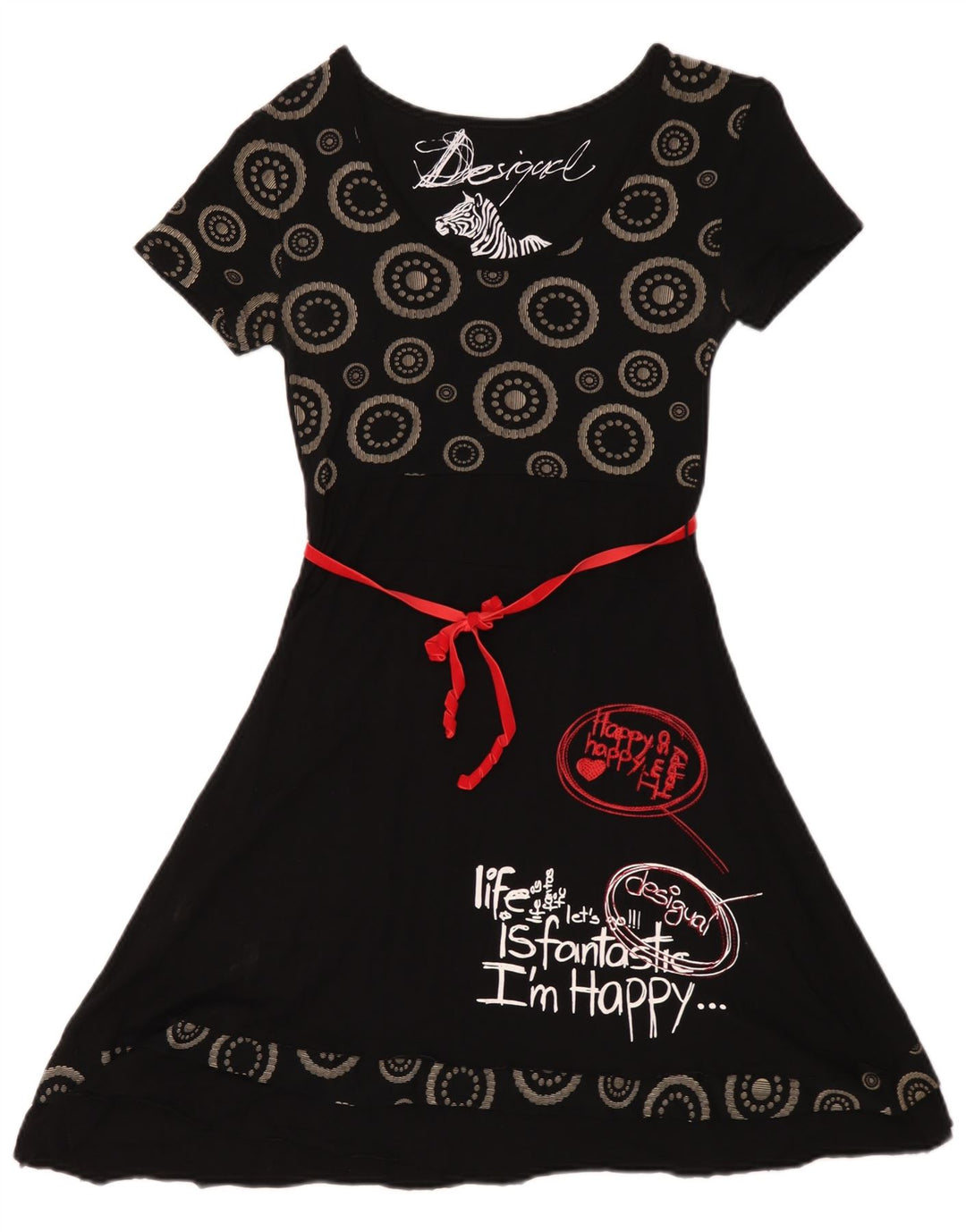 Desigual Womens Graphic A-Line Dress UK 12 Medium Black Geometric