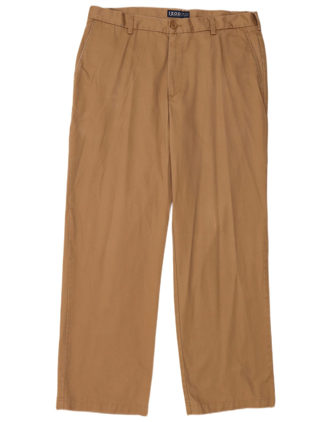 IZOD Mens Straight Chino Trousers W36 L32 Beige Cotton