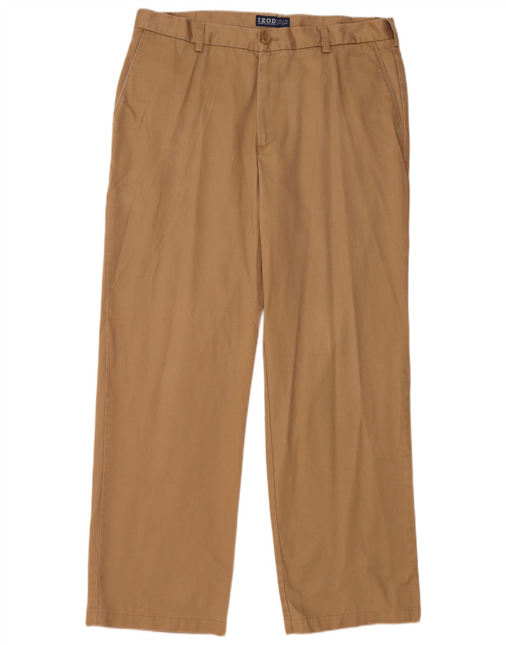 IZOD Mens Straight Chino Trousers W36 L32 Beige Cotton