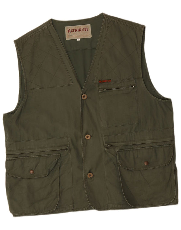 Vintage Mens Utility Gilet IT 54 2XL Green Cotton