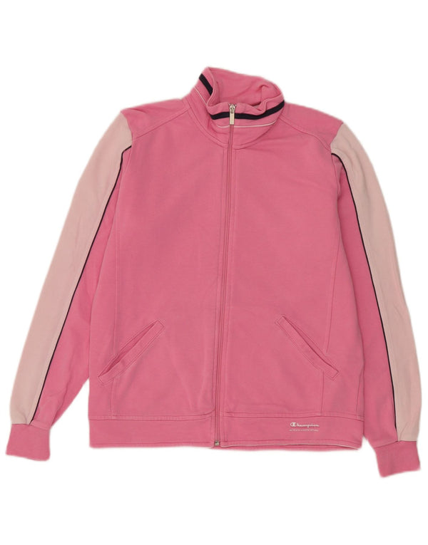 Champion Womens Tracksuit Top Jacket UK 10 Small Pink Colourblock Cotton
