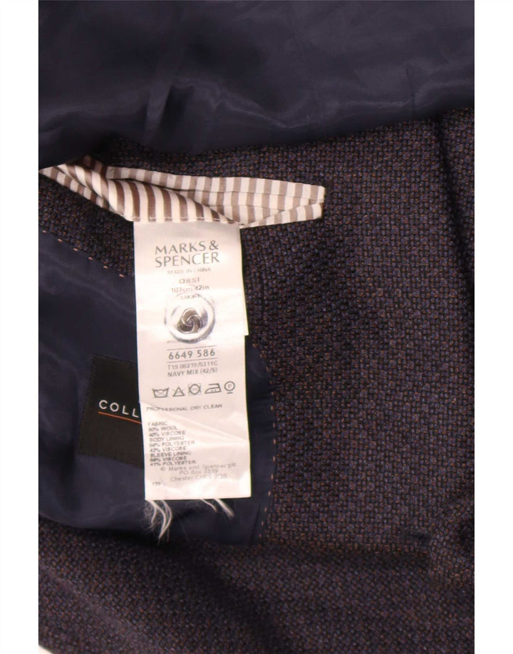 Marks & Spencer Mens 2 Button Blazer Jacket UK 42 Large Navy Blue Geometric