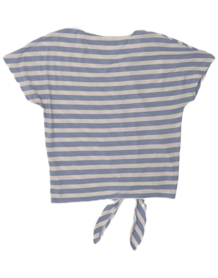 Marks & Spencer Womens Front Tie Blouse Top UK 12 Medium Blue Striped