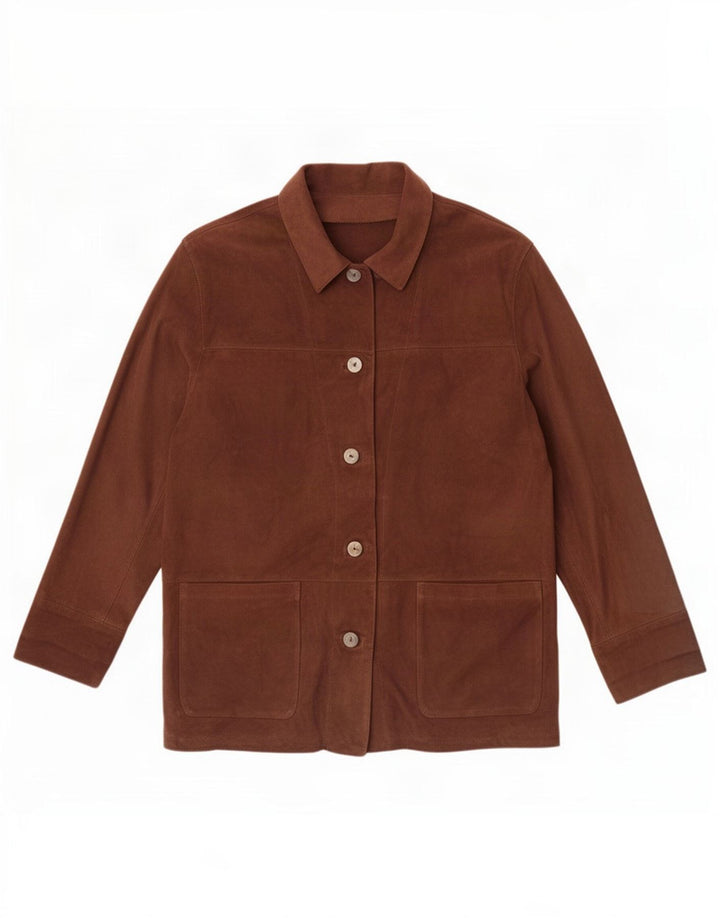 Vintage Womens Suede Jacket IT 48 XL Brown Leather
