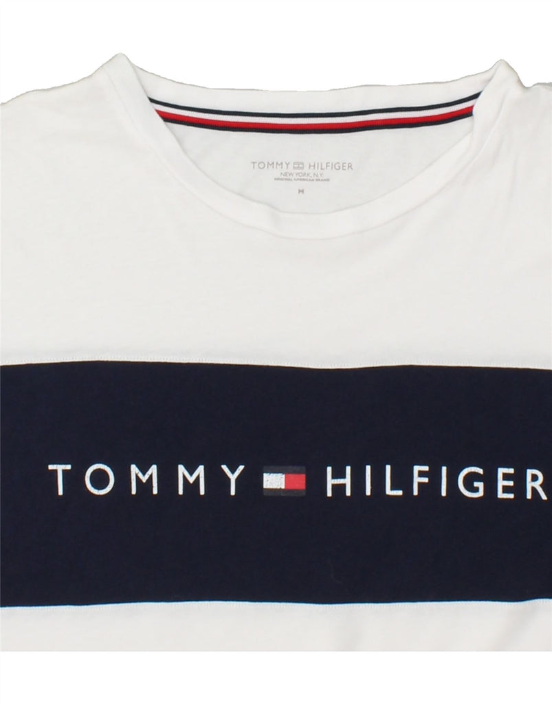 TOMMY HILFIGER Mens Graphic T-Shirt Top Medium White Colourblock Cotton | Vintage Tommy Hilfiger | Thrift | Second-Hand Tommy Hilfiger | Used Clothing | Messina Hembry 