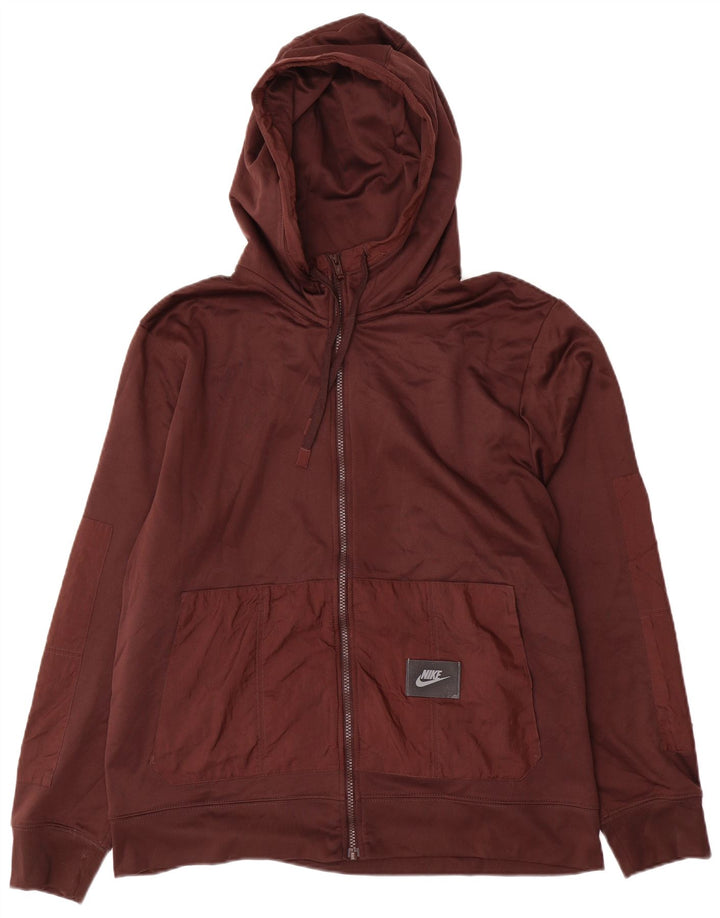 NIKE Mens Dri Fit Zip Hoodie Sweater Large Brown Polyester