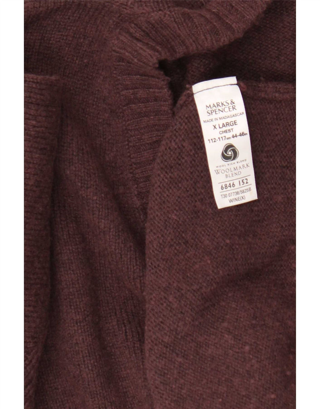 Marks & Spencer Mens V-Neck Jumper Sweater XL Burgundy Wool