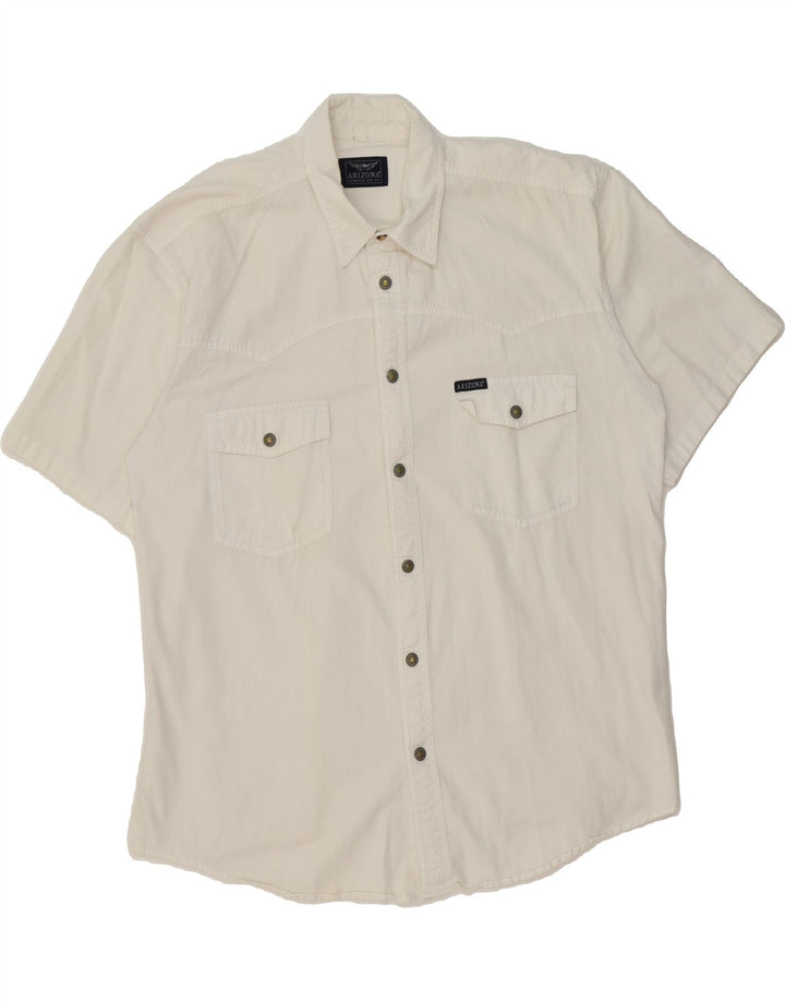 ARIZONA Mens Short Sleeve Shirt XL White Cotton Vintage Arizona and Second-Hand Arizona from Messina Hembry 