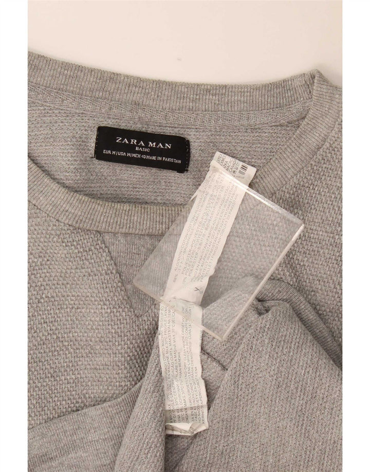 Zara Mens Boat Neck Jumper Sweater Medium Grey Cotton