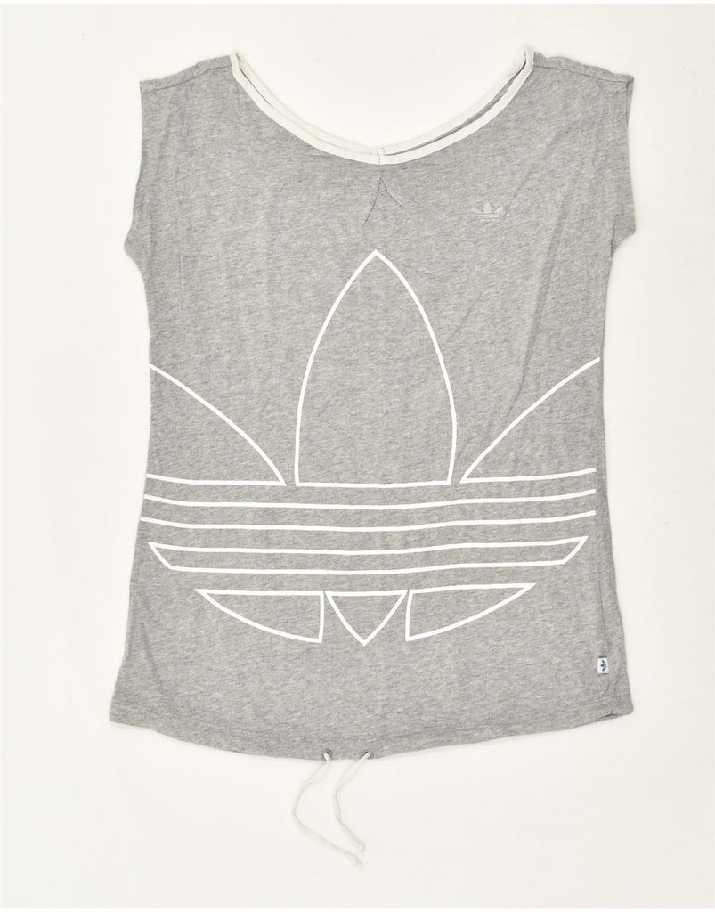 ADIDAS Womens Graphic T-Shirt Top UK 14 Large Grey Cotton | Vintage Adidas | Thrift | Second-Hand Adidas | Used Clothing | Messina Hembry 