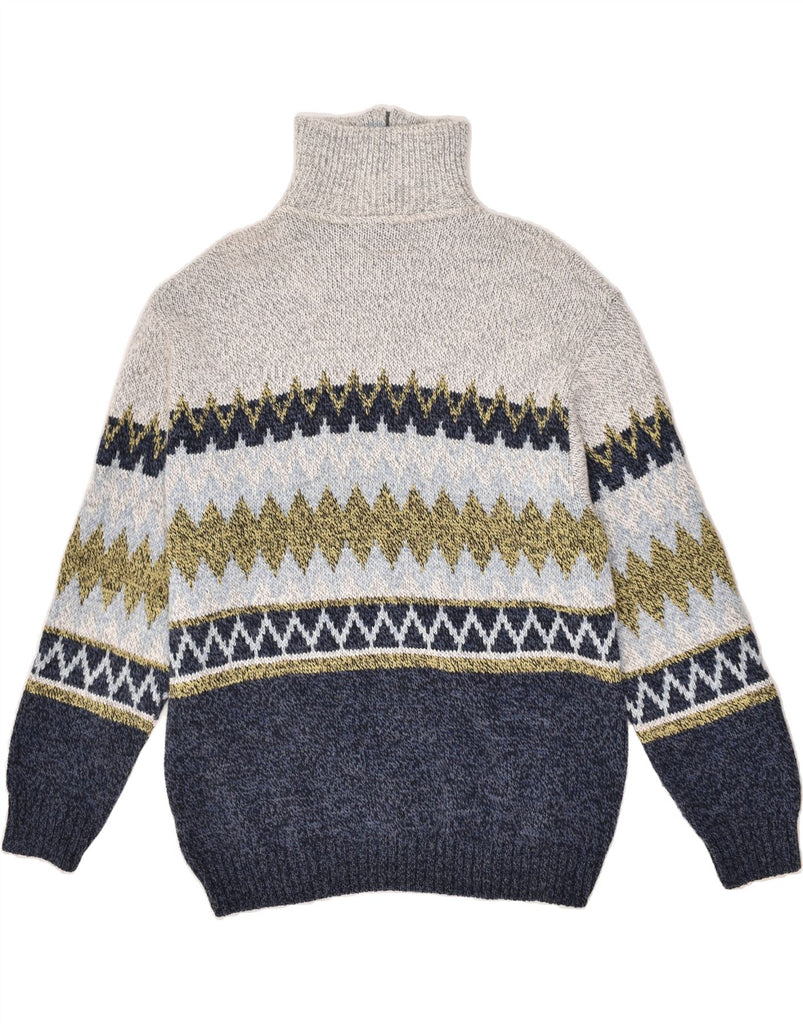 BIAGGINI Mens Zip Neck Jumper Sweater XL Blue Fair Isle Acrylic | Vintage Biaggini | Thrift | Second-Hand Biaggini | Used Clothing | Messina Hembry 