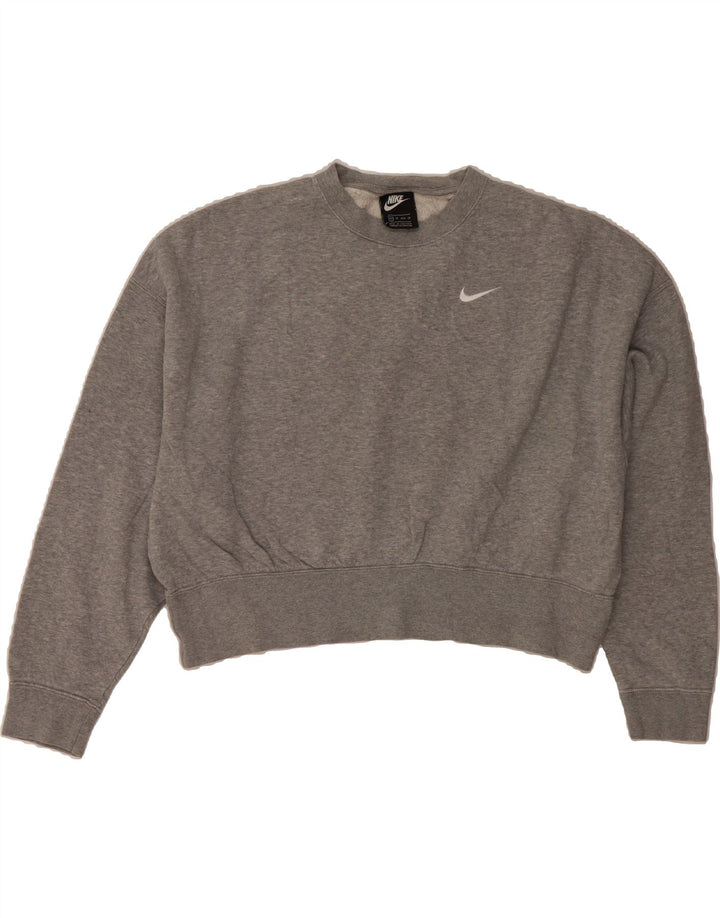 NIKE Womens Oversized Crop Sweatshirt Jumper UK 6 XS Grey Cotton Vintage Nike and Second-Hand Nike from Messina Hembry 