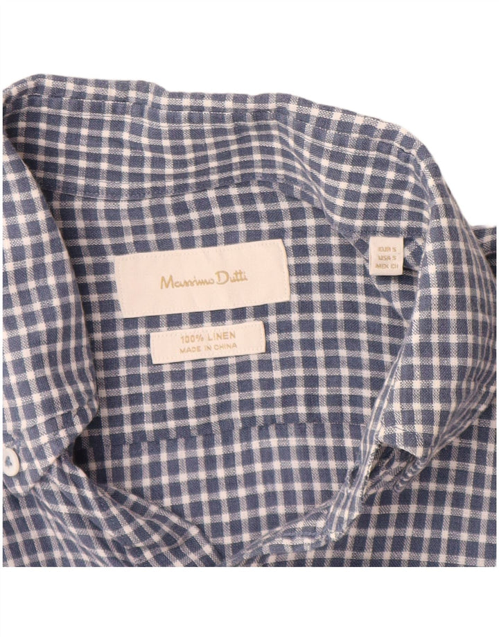 Massimo Dutti Mens Shirt Small Blue Check Linen