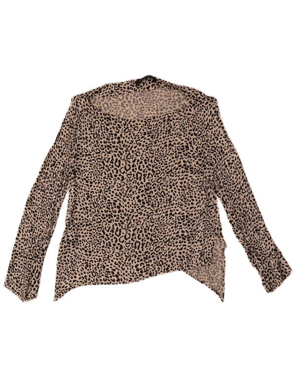 Zara Womens Asymmetric Long Sleeve Crop Top UK 12 Medium Beige Animal Print