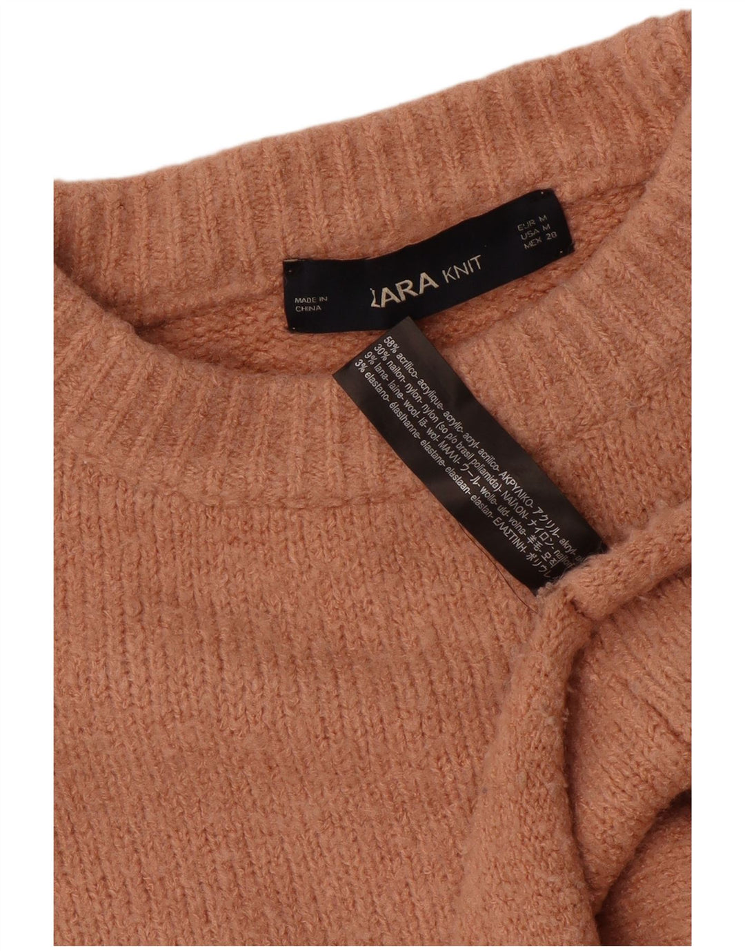 Zara Womens Crop Oversized Crew Neck Jumper Sweater UK 14 Medium Brown