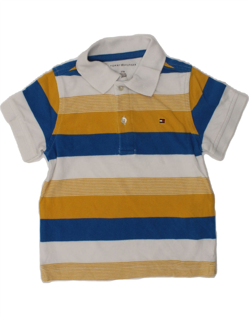 TOMMY HILFIGER Boys Polo Shirt 2-3 Years Multicoloured Striped Cotton | Vintage Tommy Hilfiger | Thrift | Second-Hand Tommy Hilfiger | Used Clothing | Messina Hembry 