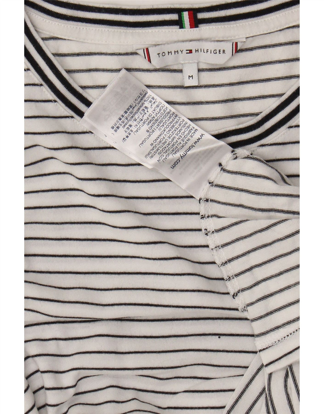 TOMMY HILFIGER Womens T-Shirt Top UK 14 Medium White Striped Lyocell