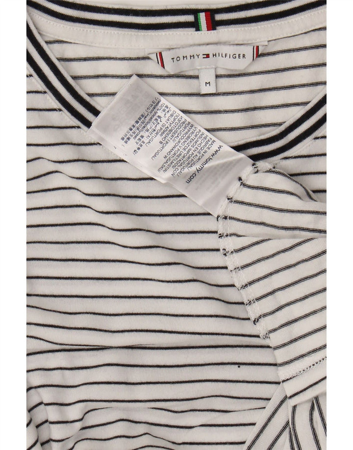 TOMMY HILFIGER Womens T-Shirt Top UK 14 Medium White Striped Lyocell