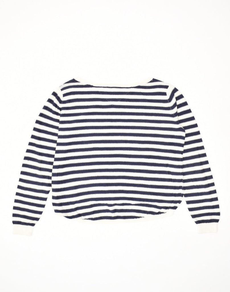 TOMMY HILFIGER Womens Knit Top Long Sleeve UK 12 Medium Navy Blue Striped | Vintage Tommy Hilfiger | Thrift | Second-Hand Tommy Hilfiger | Used Clothing | Messina Hembry 