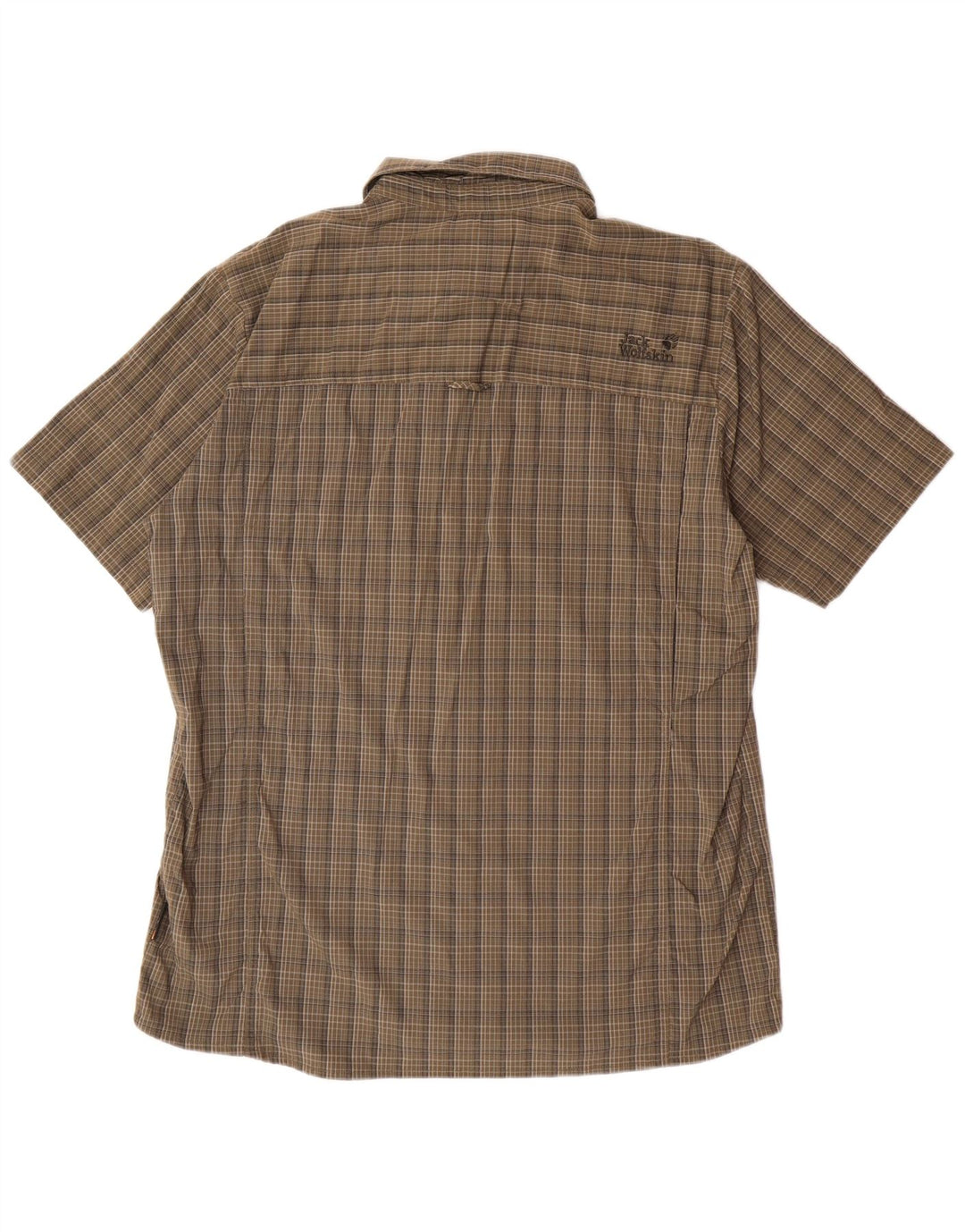 JACK WOLFSKIN Mens Short Sleeve Shirt UK 44/46 XL Khaki Check Polyamide
