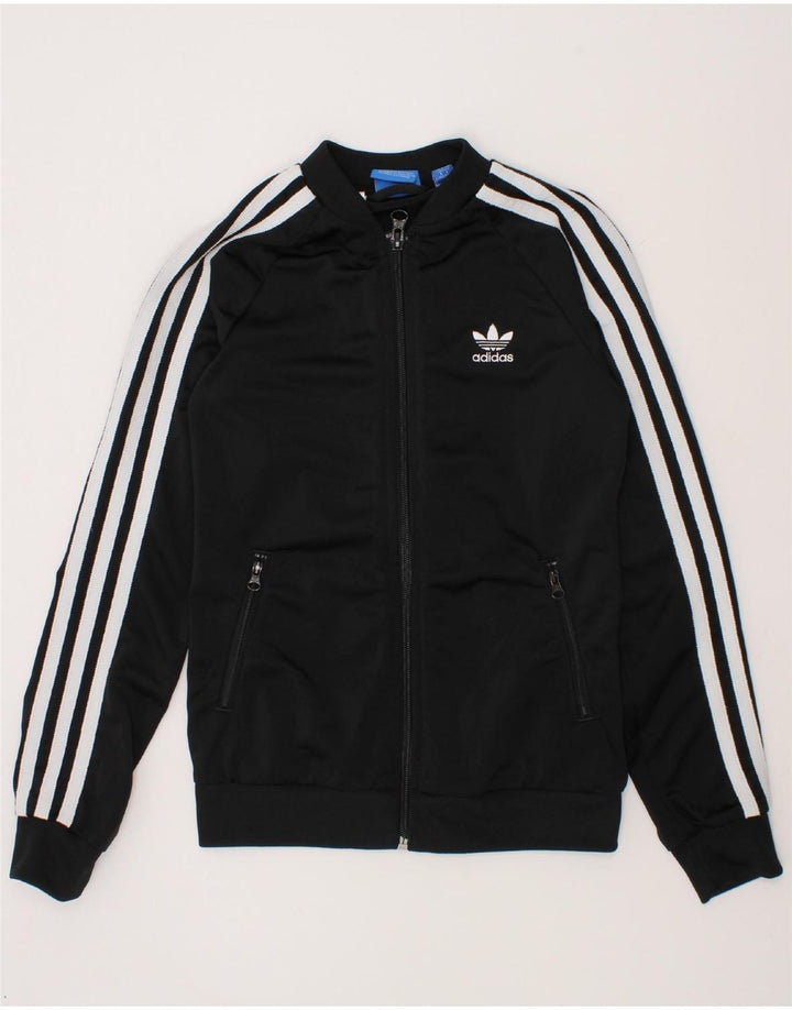 ADIDAS Girls Graphic Tracksuit Top Jacket 9-10 Years Black Polyester Vintage Adidas and Second-Hand Adidas from Messina Hembry 