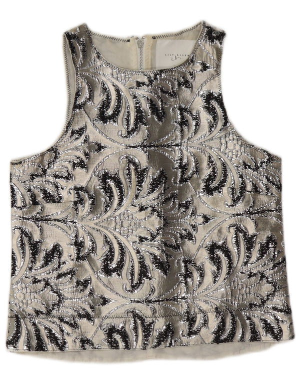 Vintage Womens Sleeveless Blouse Top UK 10 Small Grey Paisley Polyester
