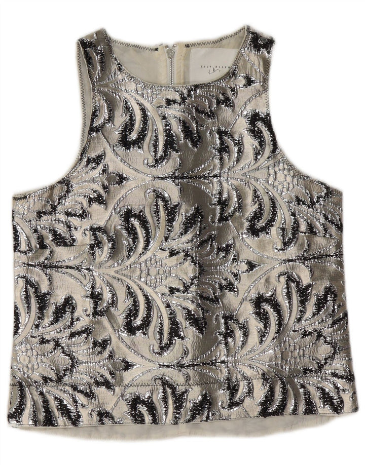 Vintage Womens Sleeveless Blouse Top UK 10 Small Grey Paisley Polyester