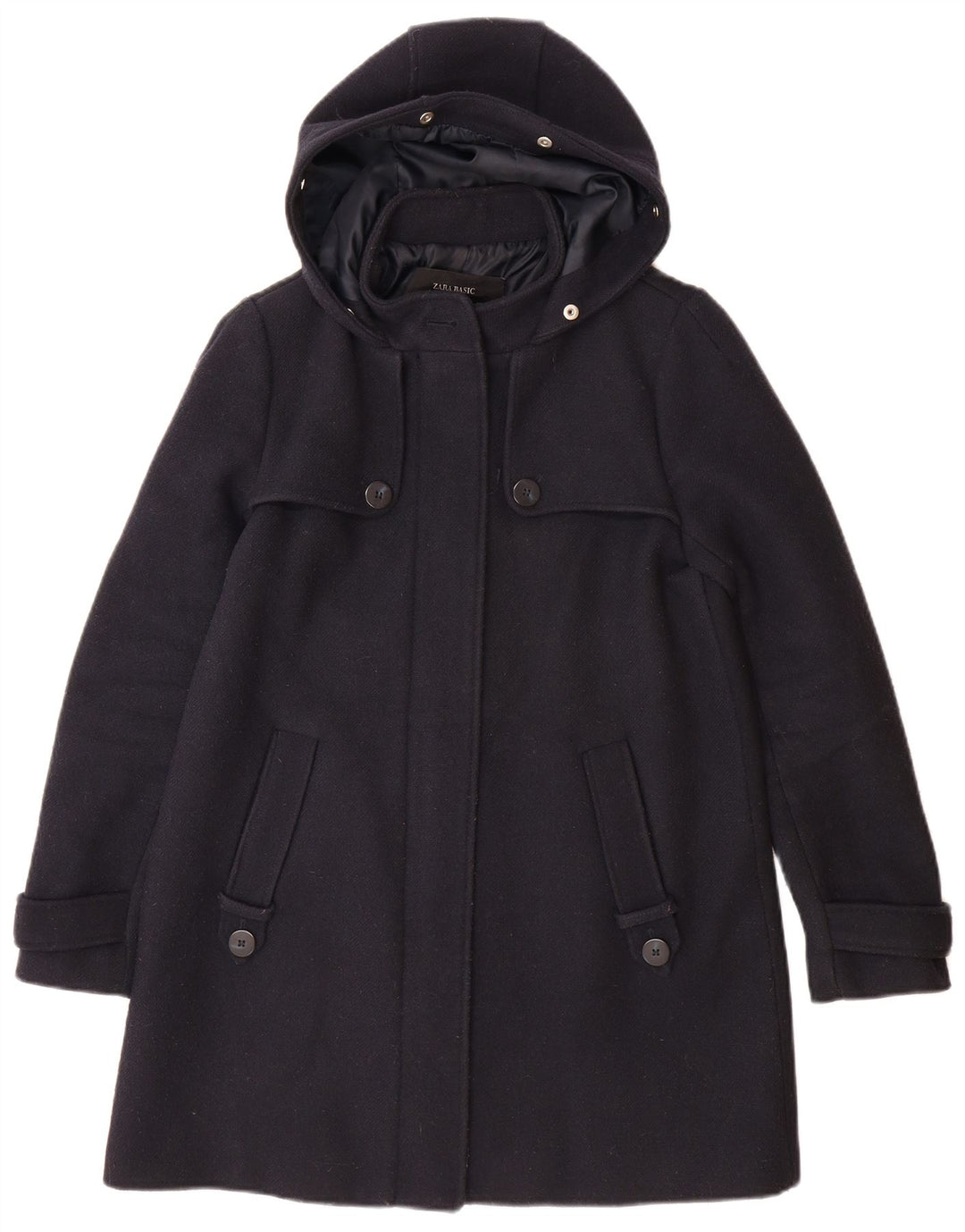 ZARA Womens Hooded Overcoat UK 10 Small Navy Blue Acrylic
