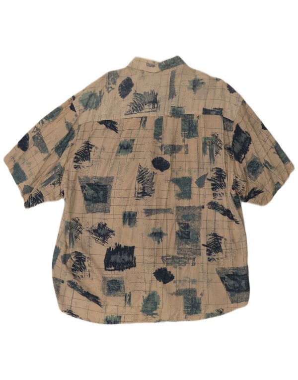 Vintage Mens Short Sleeve Shirt Size 43/44 XL Beige Patchwork