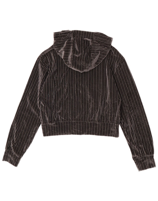 Nike Girls Crop Velour Zip Hoodie Sweater 12-13 Years Large Black Striped