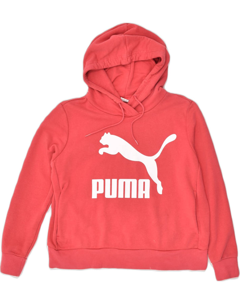 PUMA Womens Graphic Hoodie Jumper UK 10 Small Red Cotton | Vintage Puma | Thrift | Second-Hand Puma | Used Clothing | Messina Hembry 