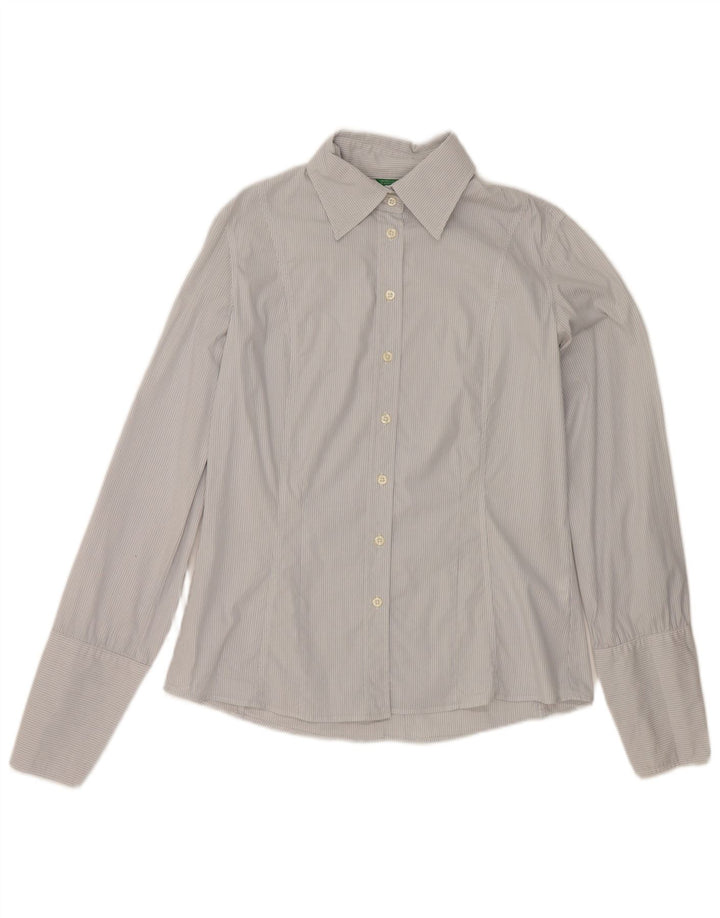 Benetton Womens Formal Shirt UK 16 Large Blue Striped