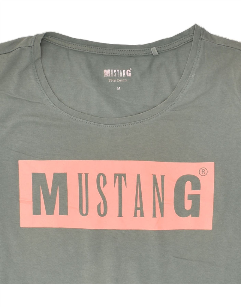 MUSTANG Womens Graphic T-Shirt Top UK 14 Medium Grey Cotton | Vintage Mustang | Thrift | Second-Hand Mustang | Used Clothing | Messina Hembry 
