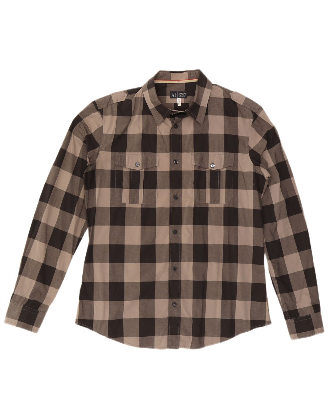 Armani Jeans Mens Shirt Large Grey Gingham Cotton