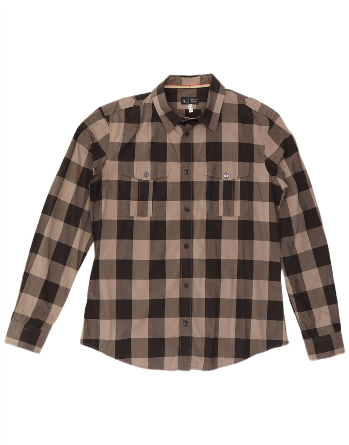 Armani Jeans Mens Shirt Large Grey Gingham Cotton