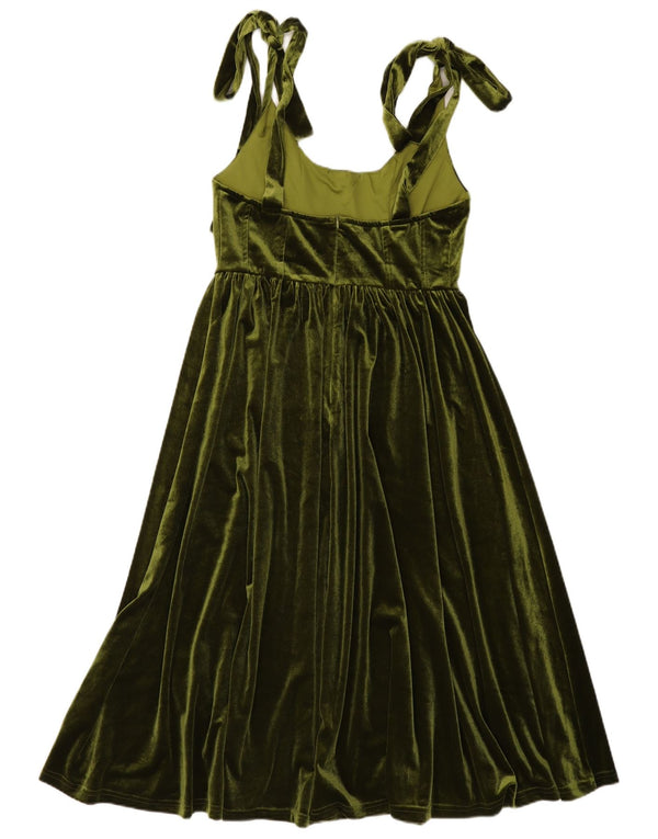Vintage Womens Sleeveless Velvet A-Line Dress UK 10 Small Khaki