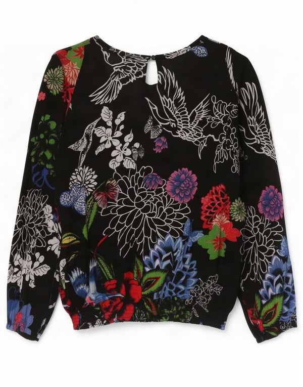 Desigual Womens Oversized Long Sleeve Blouse Top UK 18 XL Black Floral