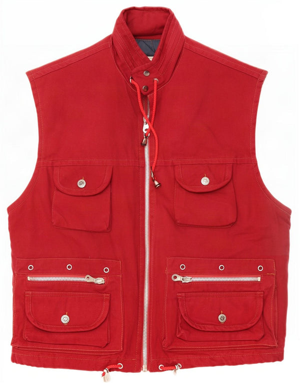 Polbot Mens Hooded Utility Gilet UK 36 Small Red Cotton