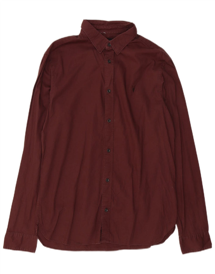 All Saints Mens Shirt Medium Burgundy Cotton