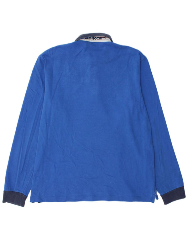 La Martina Mens Graphic Long Sleeve Rugby Polo Shirt XL Blue Cotton