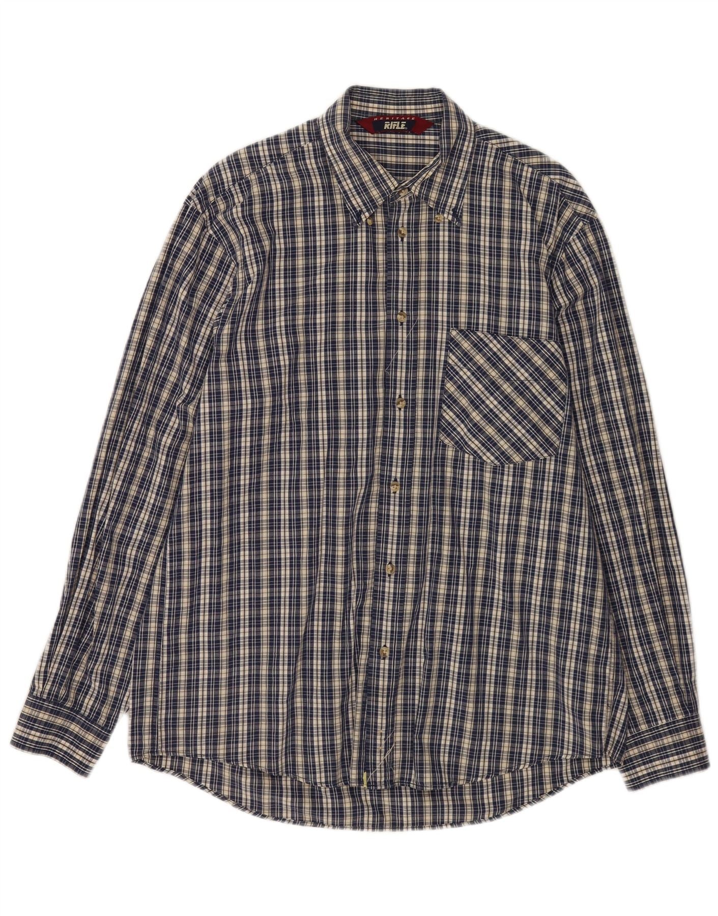 Rifle Mens Heritage Shirt Large Navy Blue Check Cotton – Messina Hembry